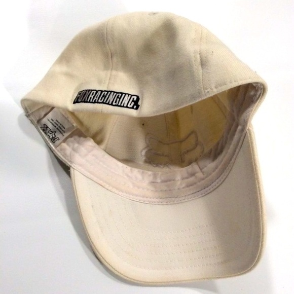 FOX | Beige Elastic Fitted Hat White Logo Stretch Cream Color - Picture 5 of 8